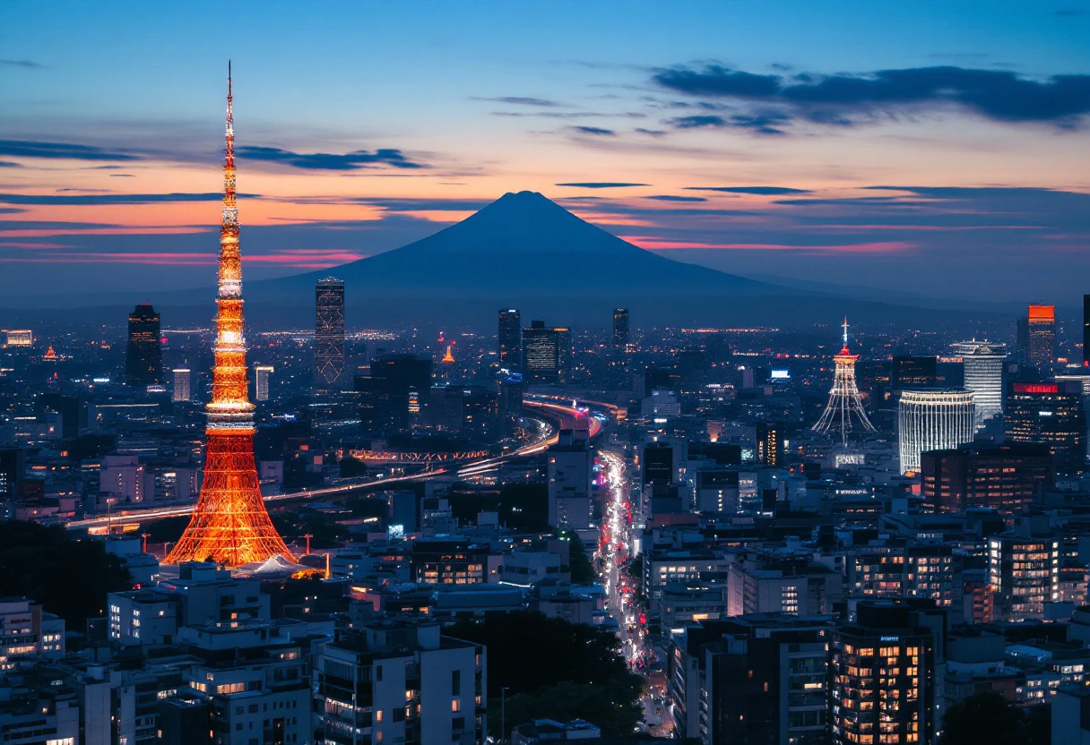 City skyline at dusk